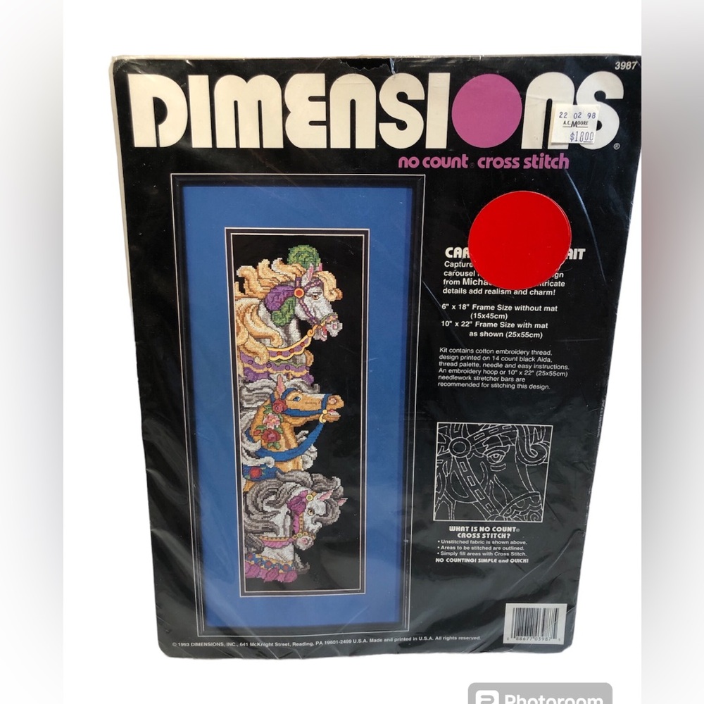 Dimensions CAROUSEL PORTRAIT Horse No Count Cross Stitch Kit 3987 NEW 6" x 18"